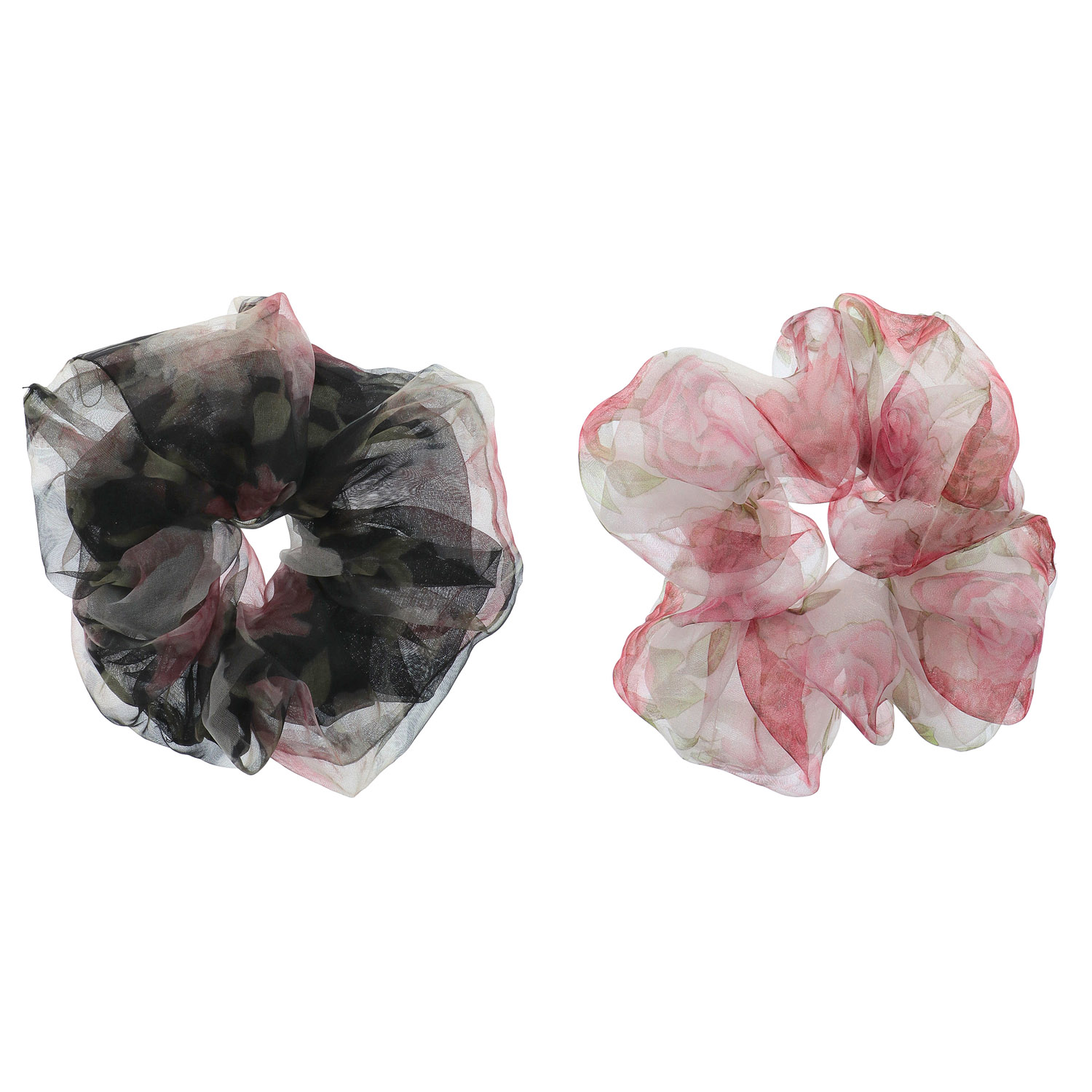 オーガンジーローズ柄シュシュ - 画像1