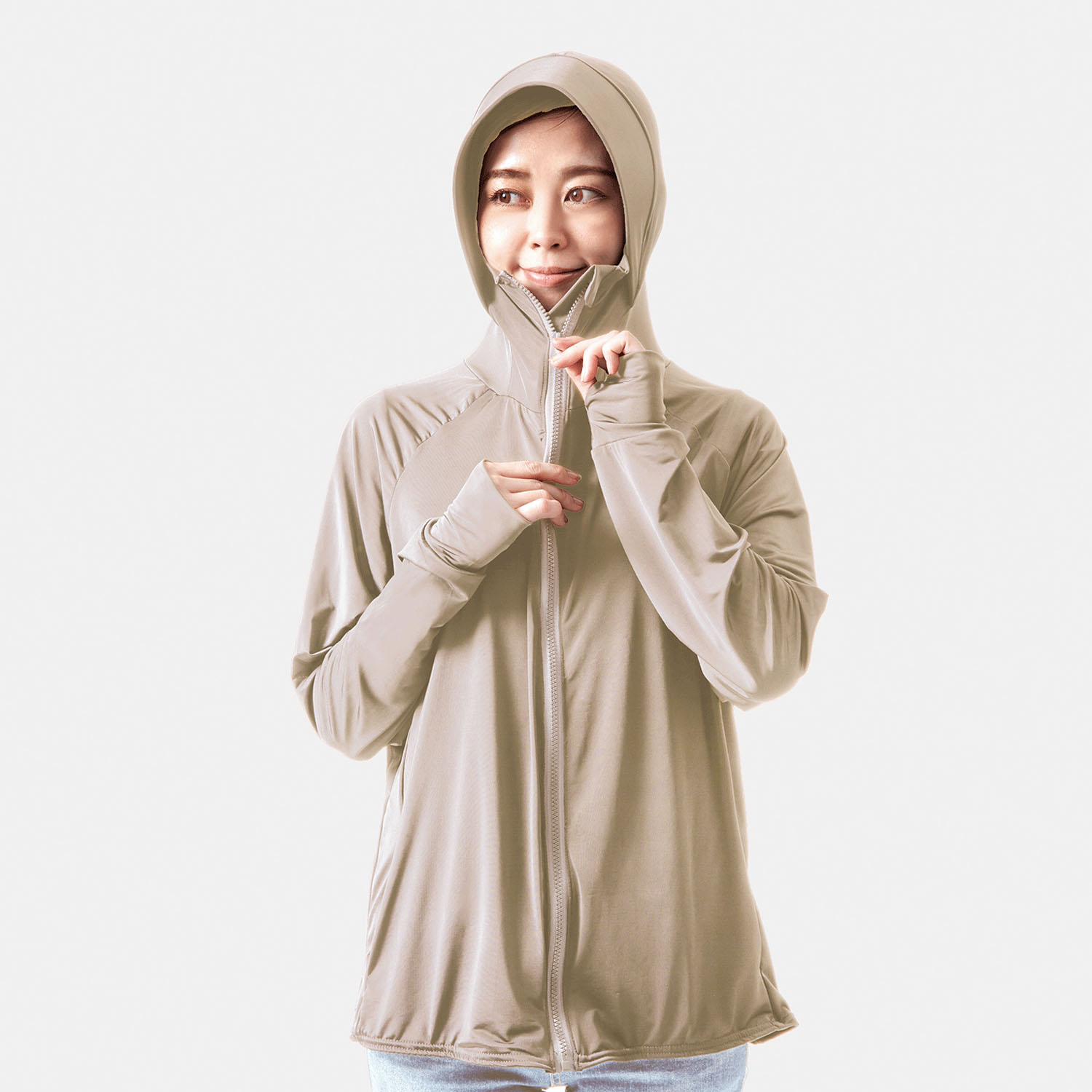 UVプロテクトパーカー シャイン グレージュL - 画像3