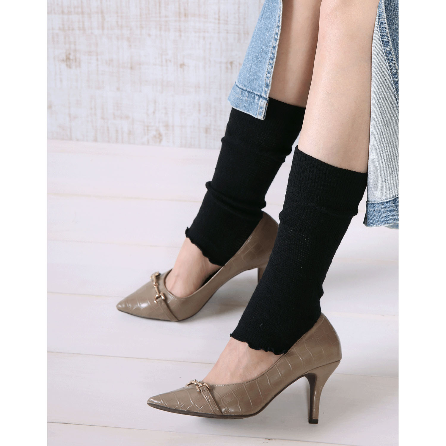 シルクネットレッグウォーマー ブラック - 画像6