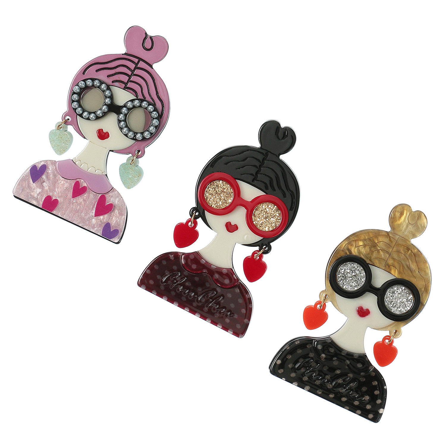 アクリルブローチ 女の子眼鏡