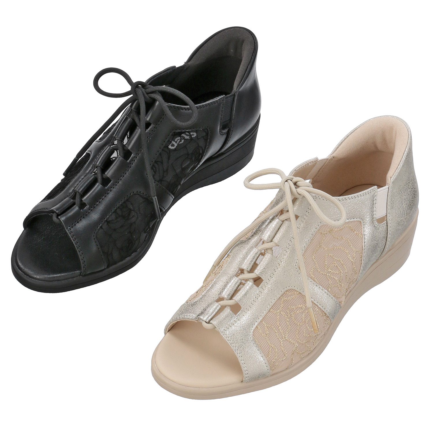 【するっと脱ぎ履きサンダル】 SOFT STEP チュールレースアップサンダルSSP3802