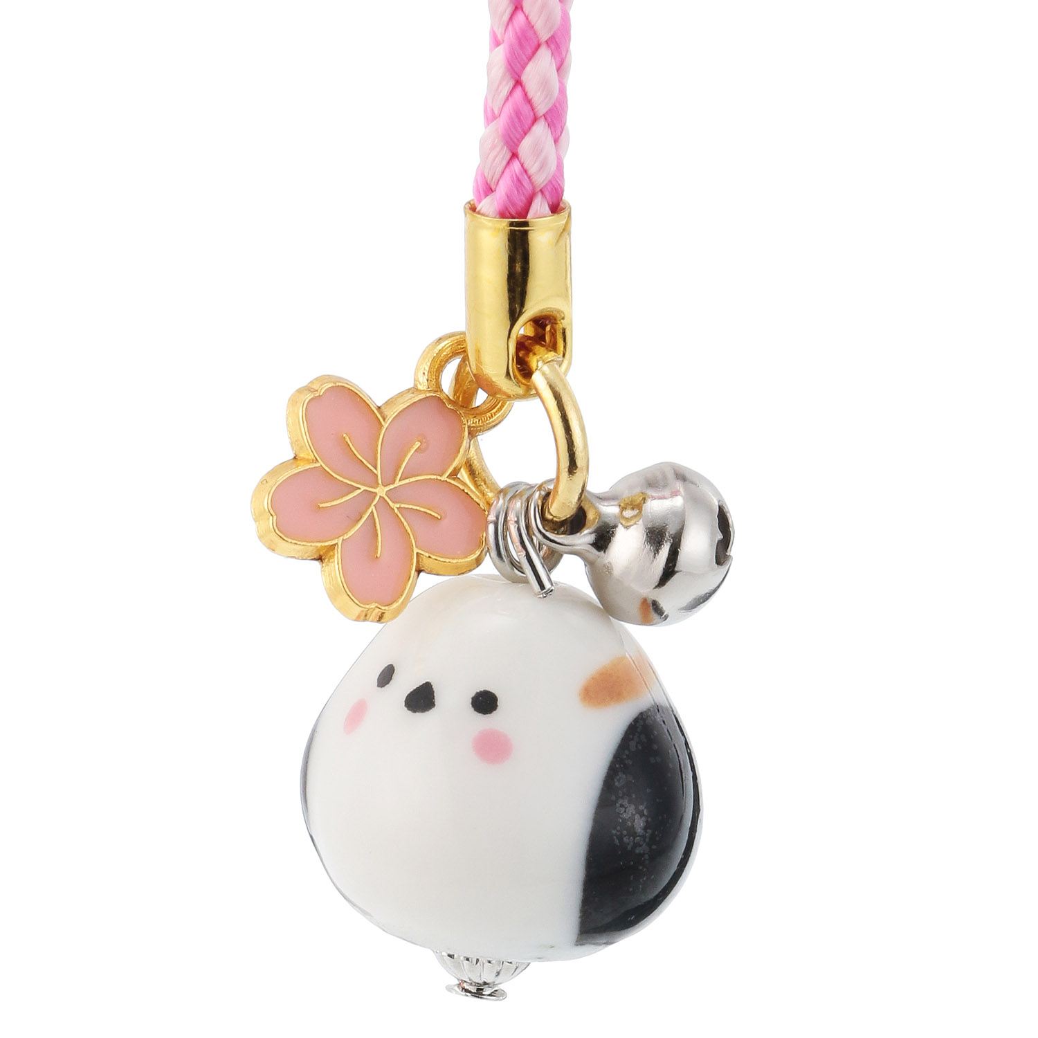 まんまる陶器シマエナガ桜付きペア根付 - 画像2