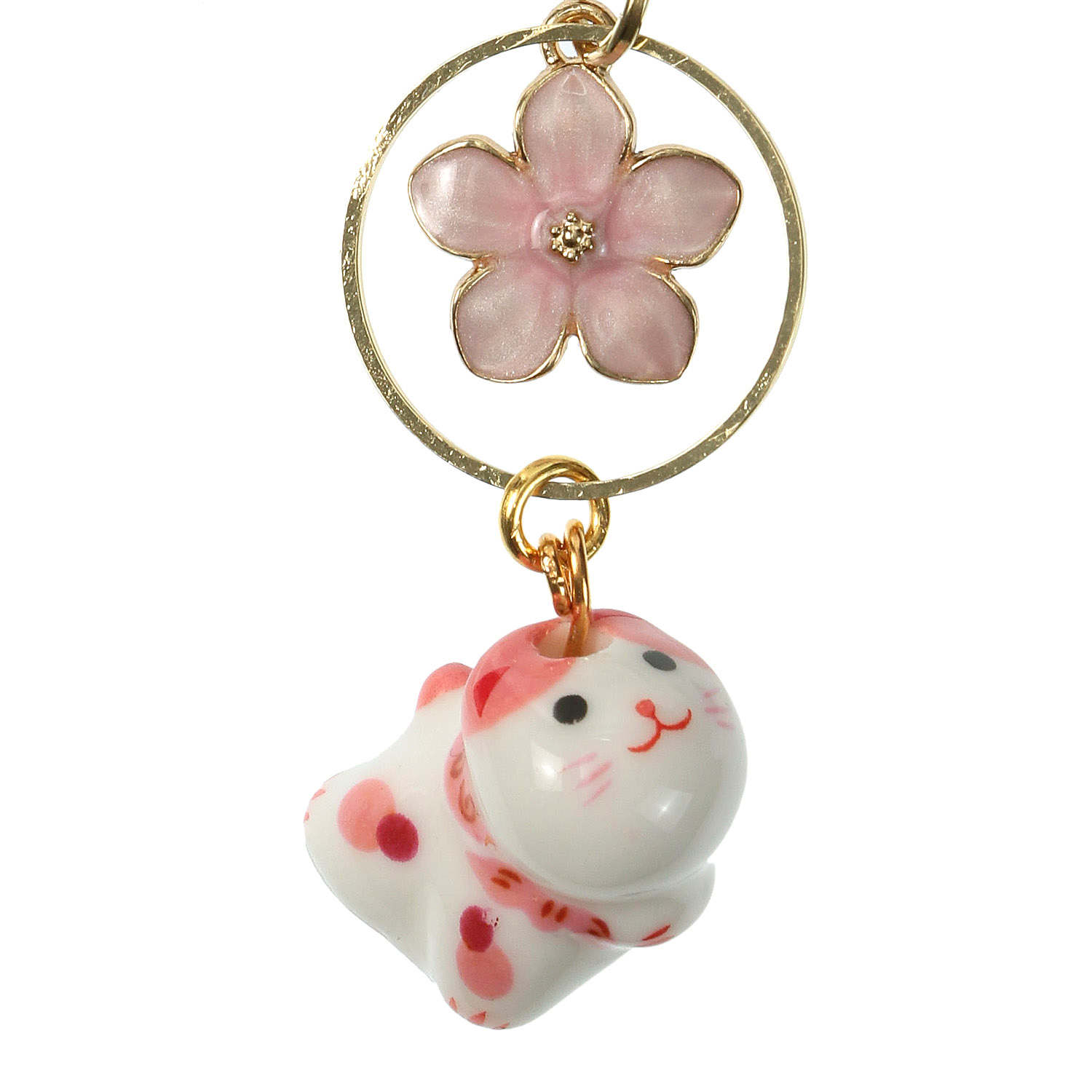 陶器上目づかい猫桜丸リングストラップ - 画像2