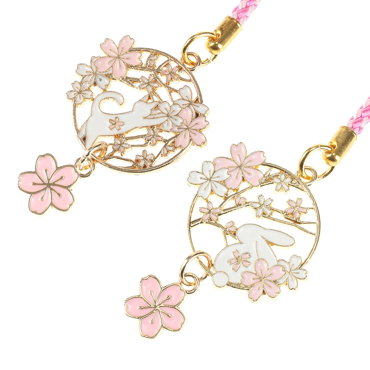 満開桜うさぎ・ねこ根付 - 画像2