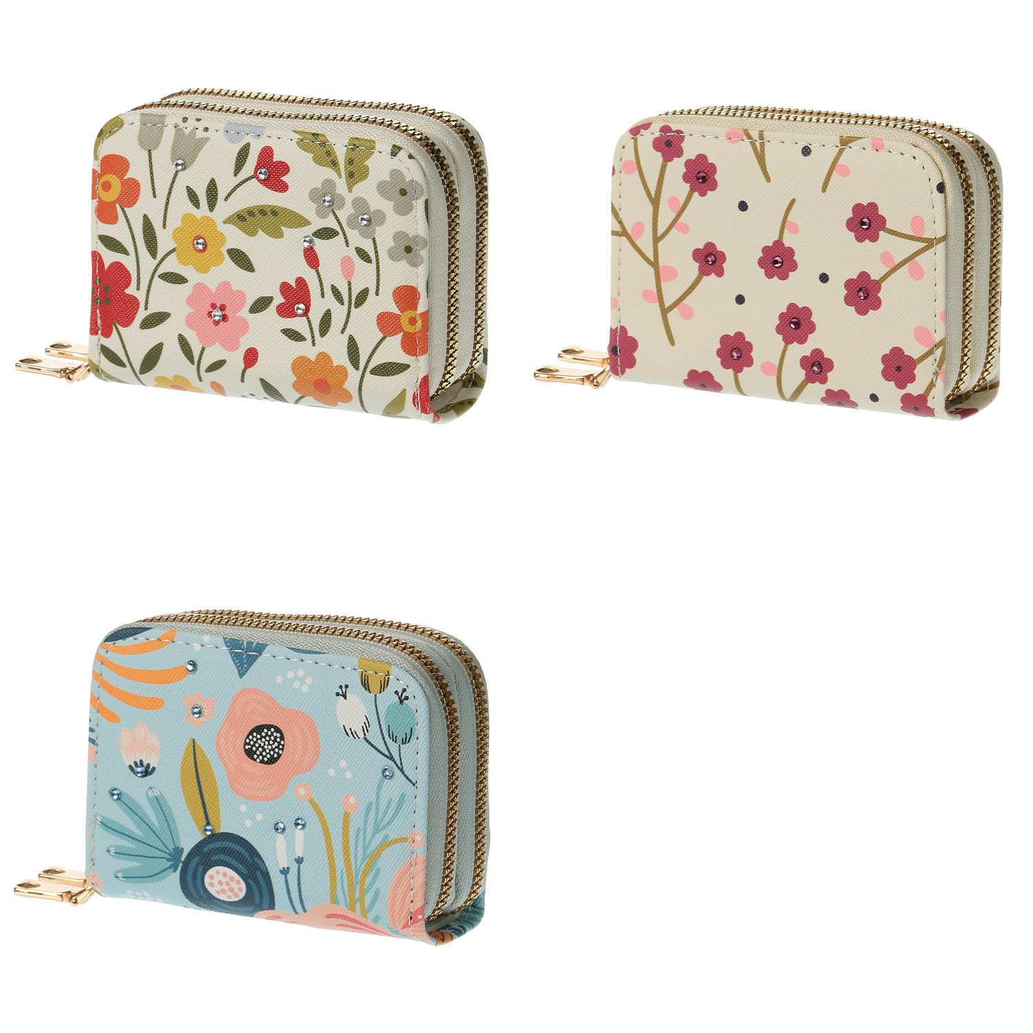 ビジュー付き花柄カードケース