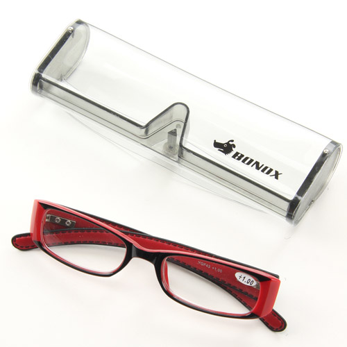 リーディンググラス レザー風 レッド