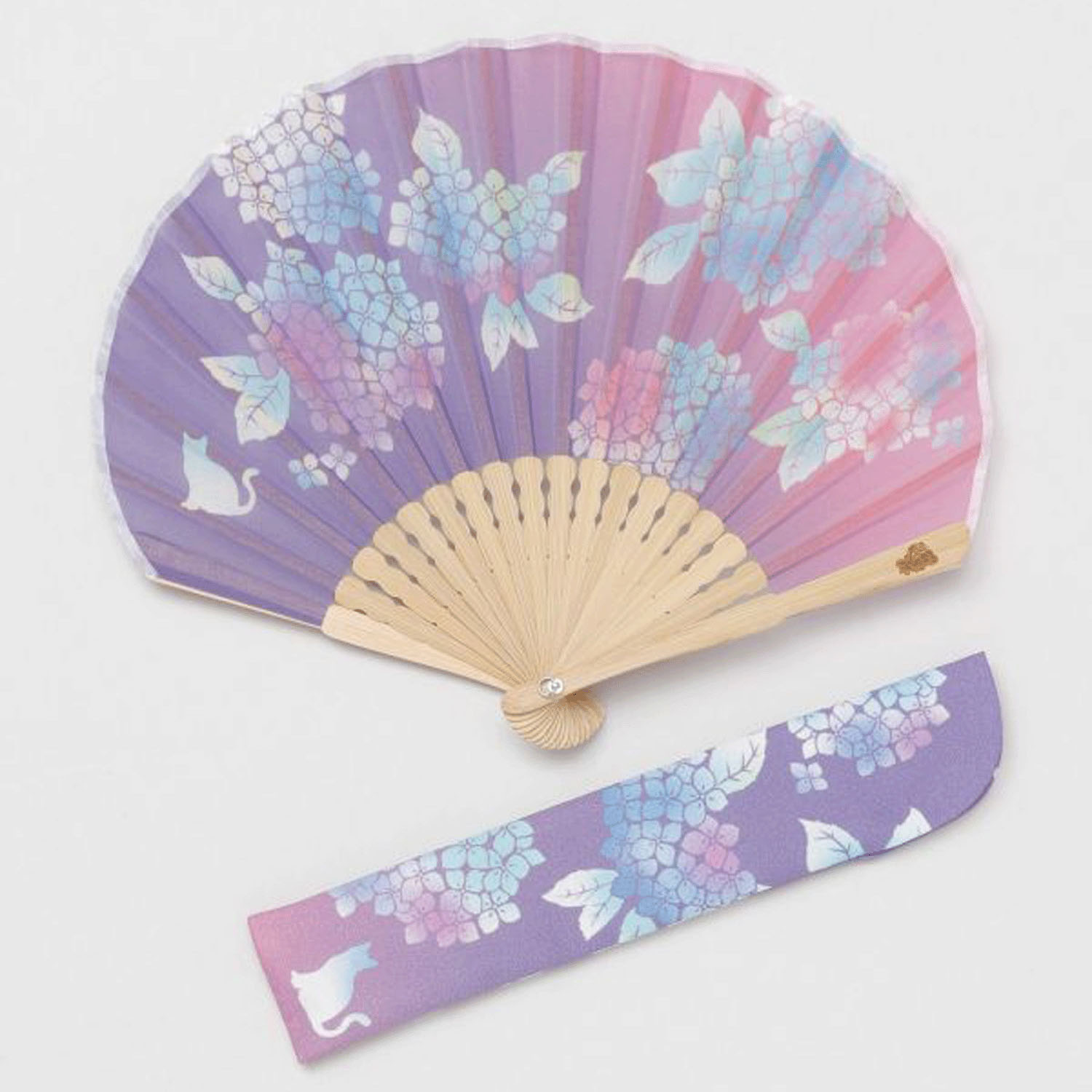 あじさい猫扇子 紫