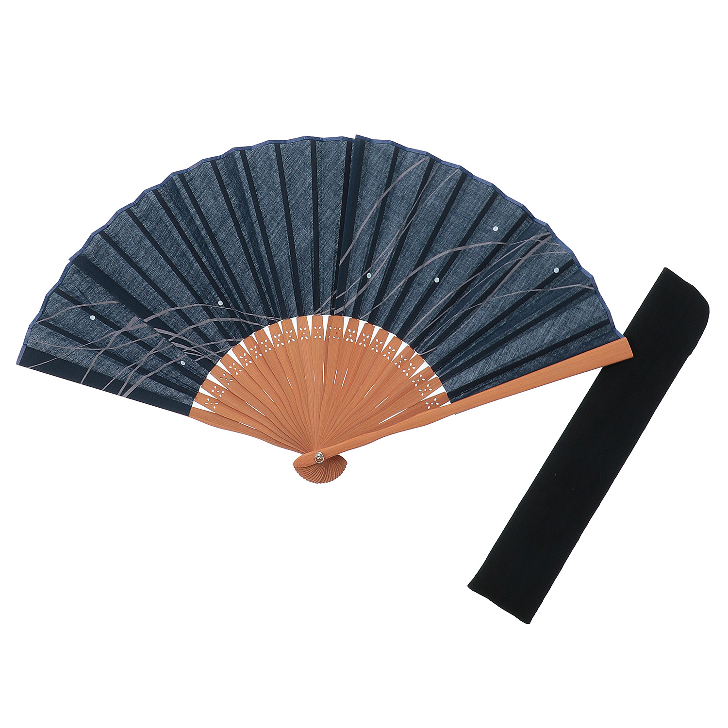 fuwa 男性用扇子セット 波 ネイビーブルー