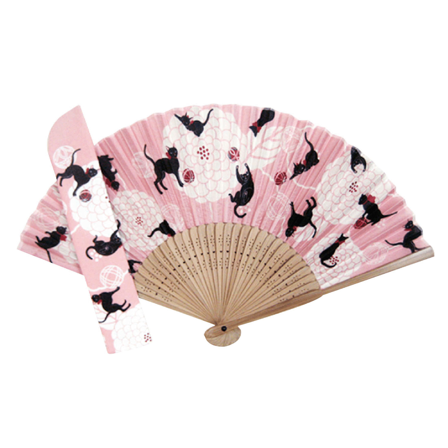 【2026年3月17日より価格変更】扇子袋付セット ネコ・ピンク