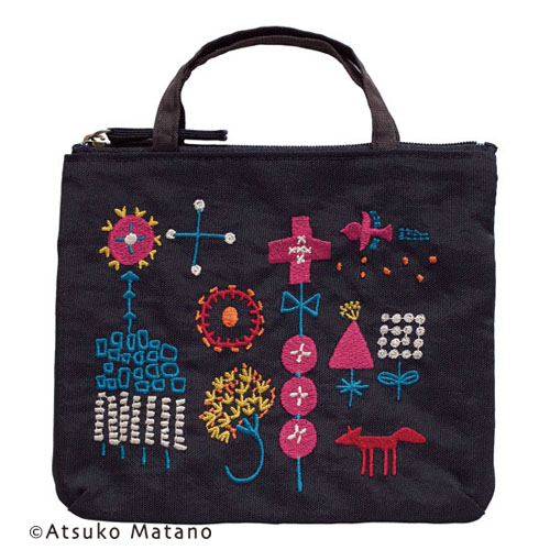 ATSUKO MATANO 刺繍ポーチ小さな森（ブラック）