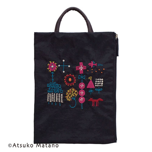 ATSUKO MATANO 刺繍フラットポーチ小さな森（ブラック）