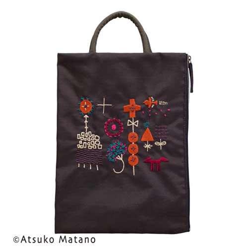 ATSUKO MATANO 刺繍フラットポーチ小さな森（ブラウン）