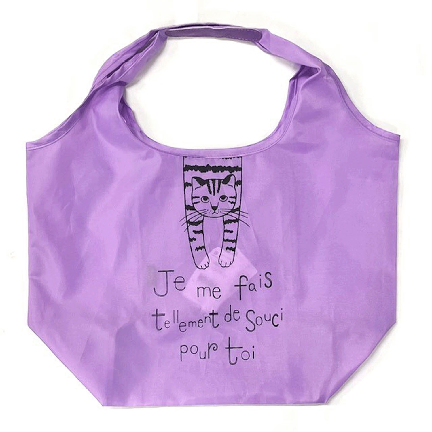 タルティーヌ横型エコバッグ ぶら下がり猫 パープル