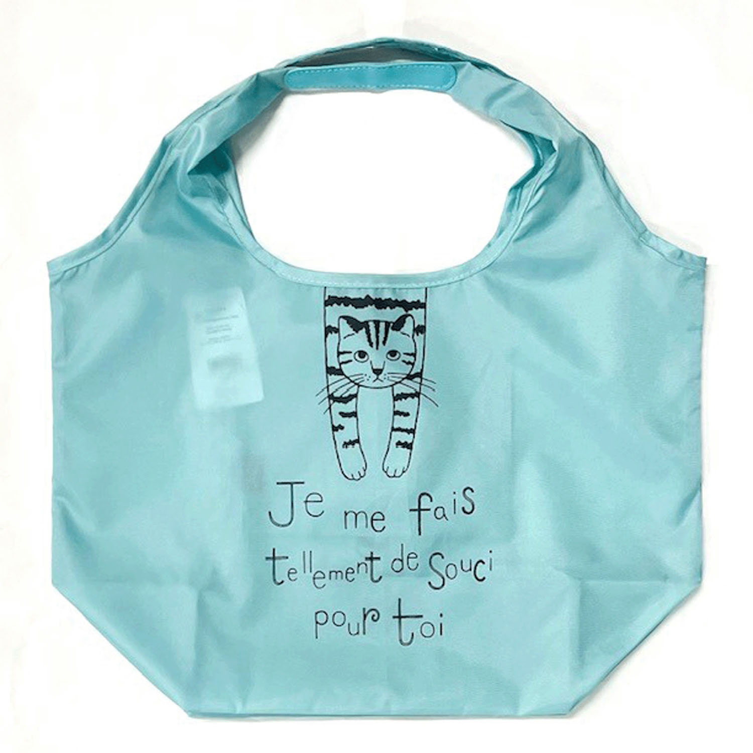 タルティーヌ横型エコバッグ ぶら下がり猫 ミント