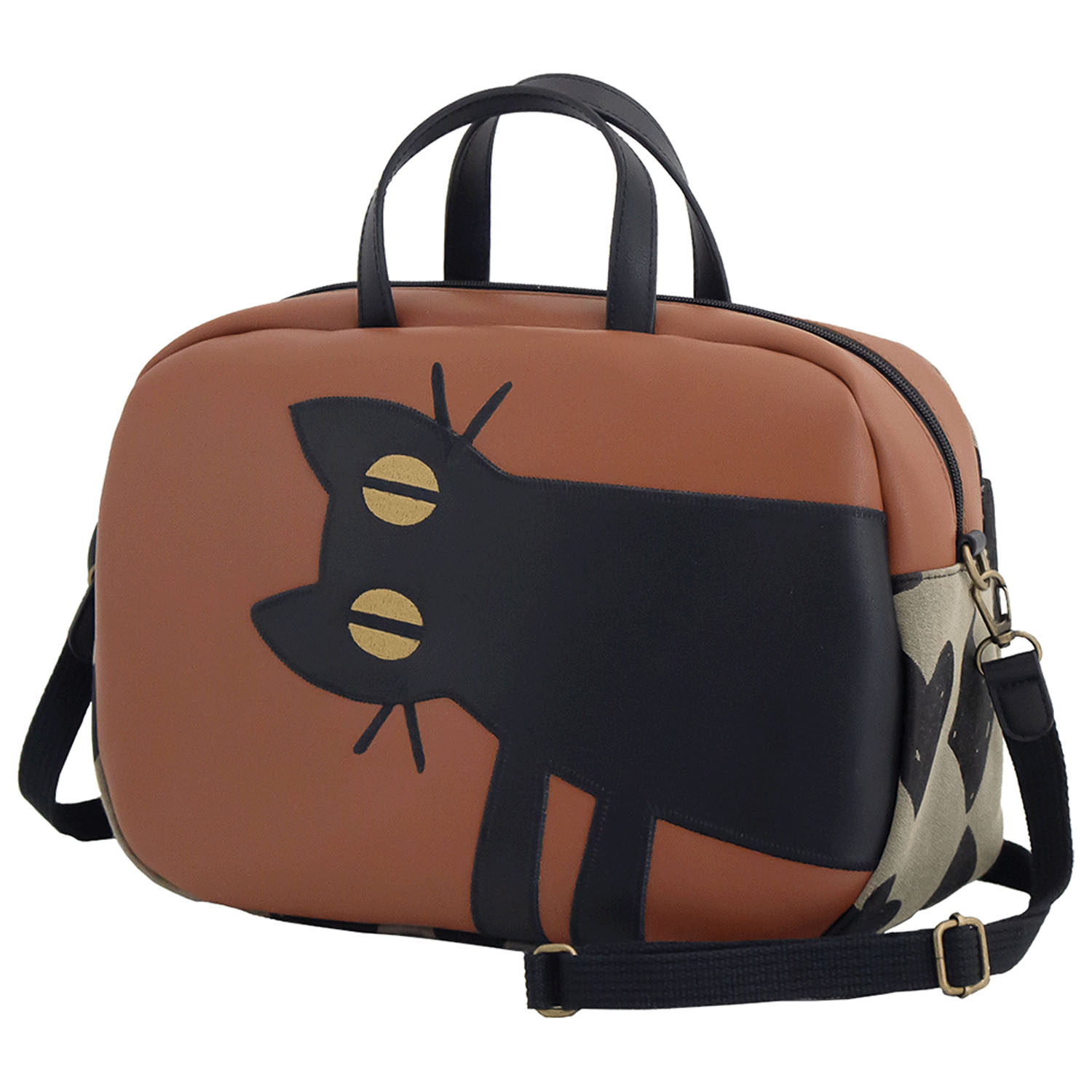ボストンバッグ 見つめる猫 キャメル