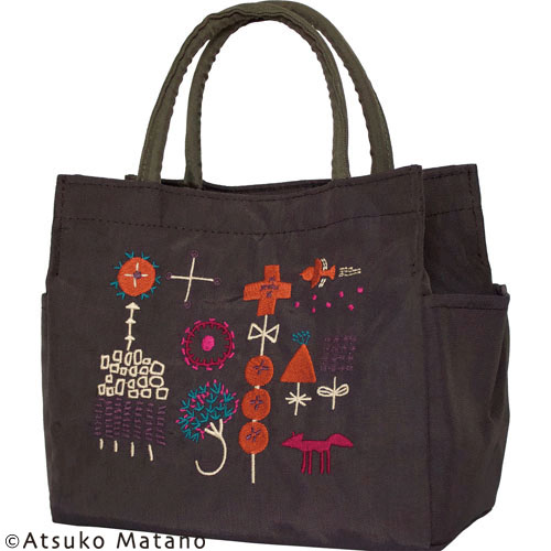 ATSUKO MATANO 刺繍マチ付トート小さな森（ブラウン）