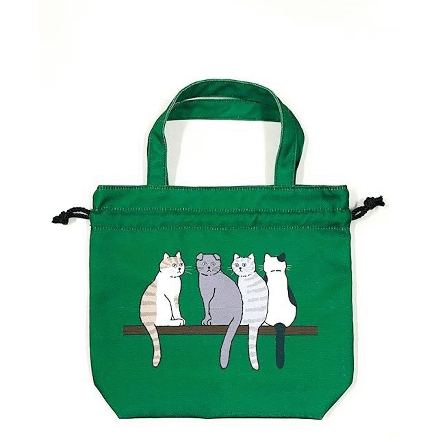 タルティーヌ 巾着トートバッグ 4匹ねこ（グリーン）