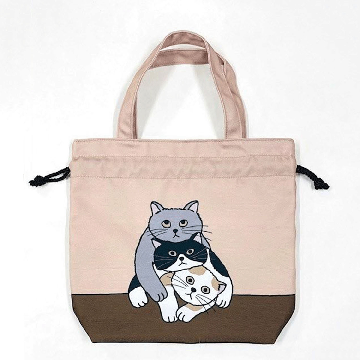 タルティーヌ 巾着トートバッグ 3匹ねこ（ピンク）