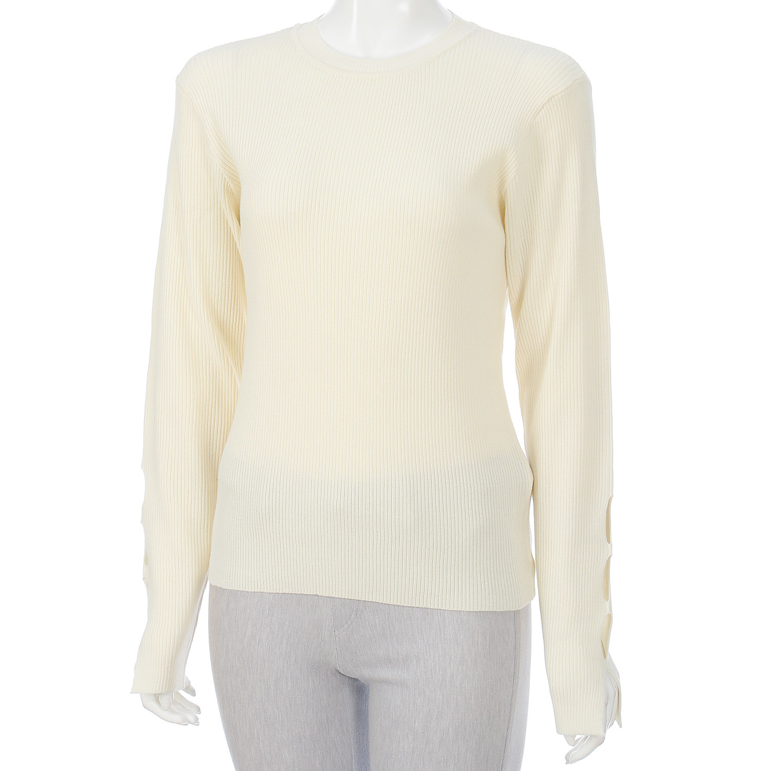 cloche 袖スリットクルーネックリブニットトップス - 画像3