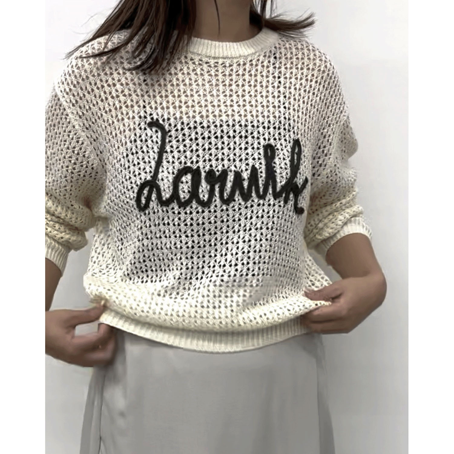 cloche メッシュ編みロゴニットトップス - 画像3