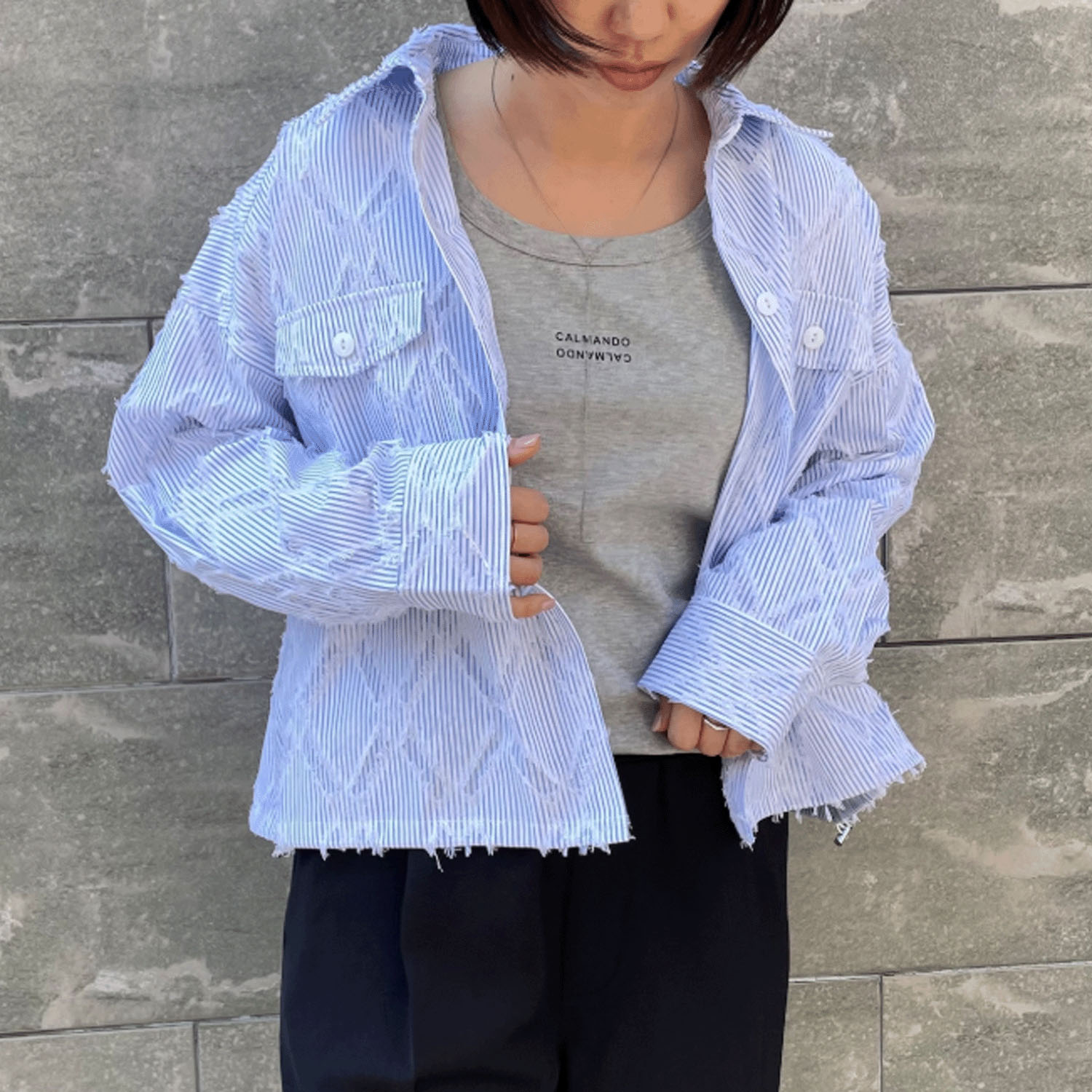 Anna Kerry ストライプシャツブルゾン - 画像10