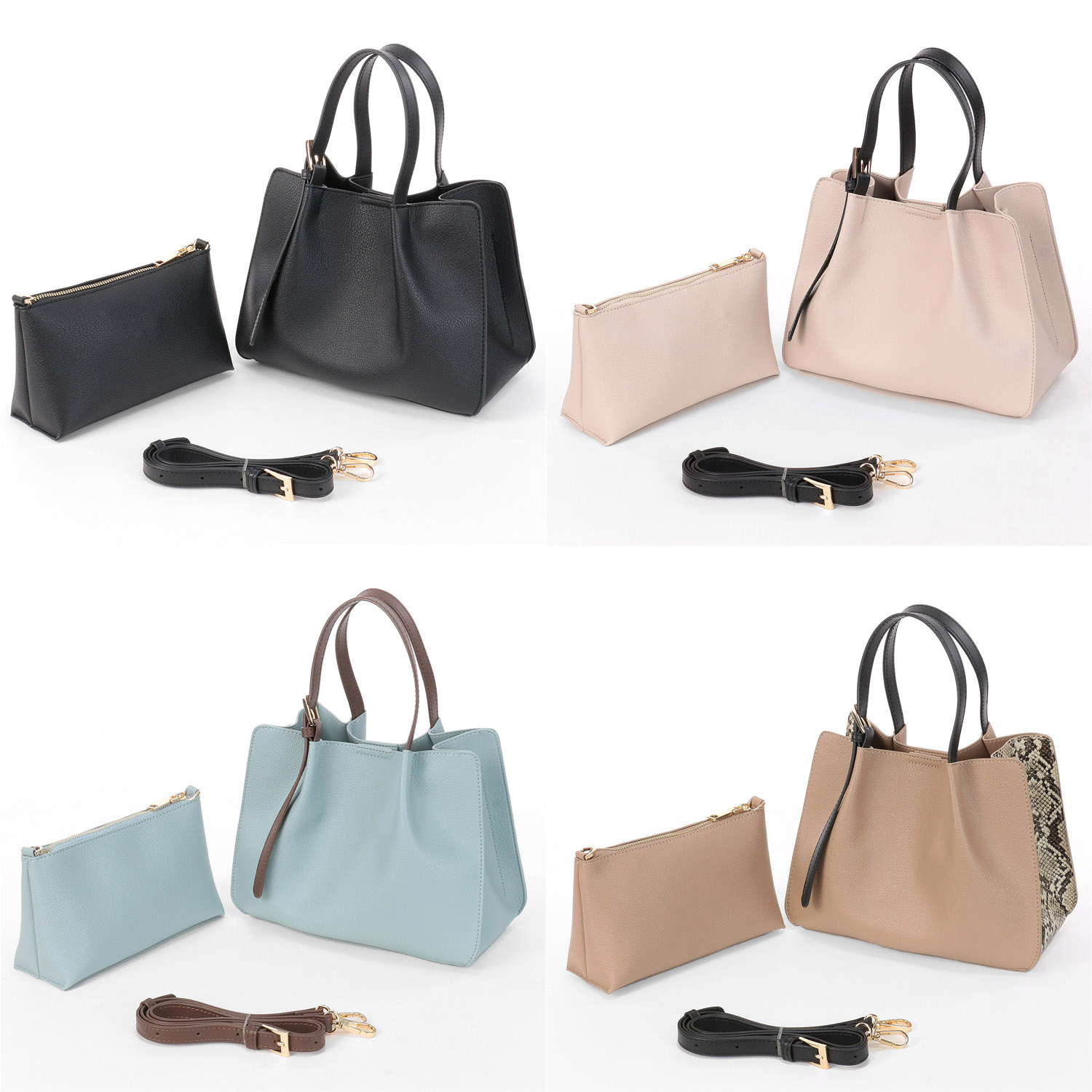 cachecache フェイクレザーショルダーバッグ付スクエアトート - 画像4