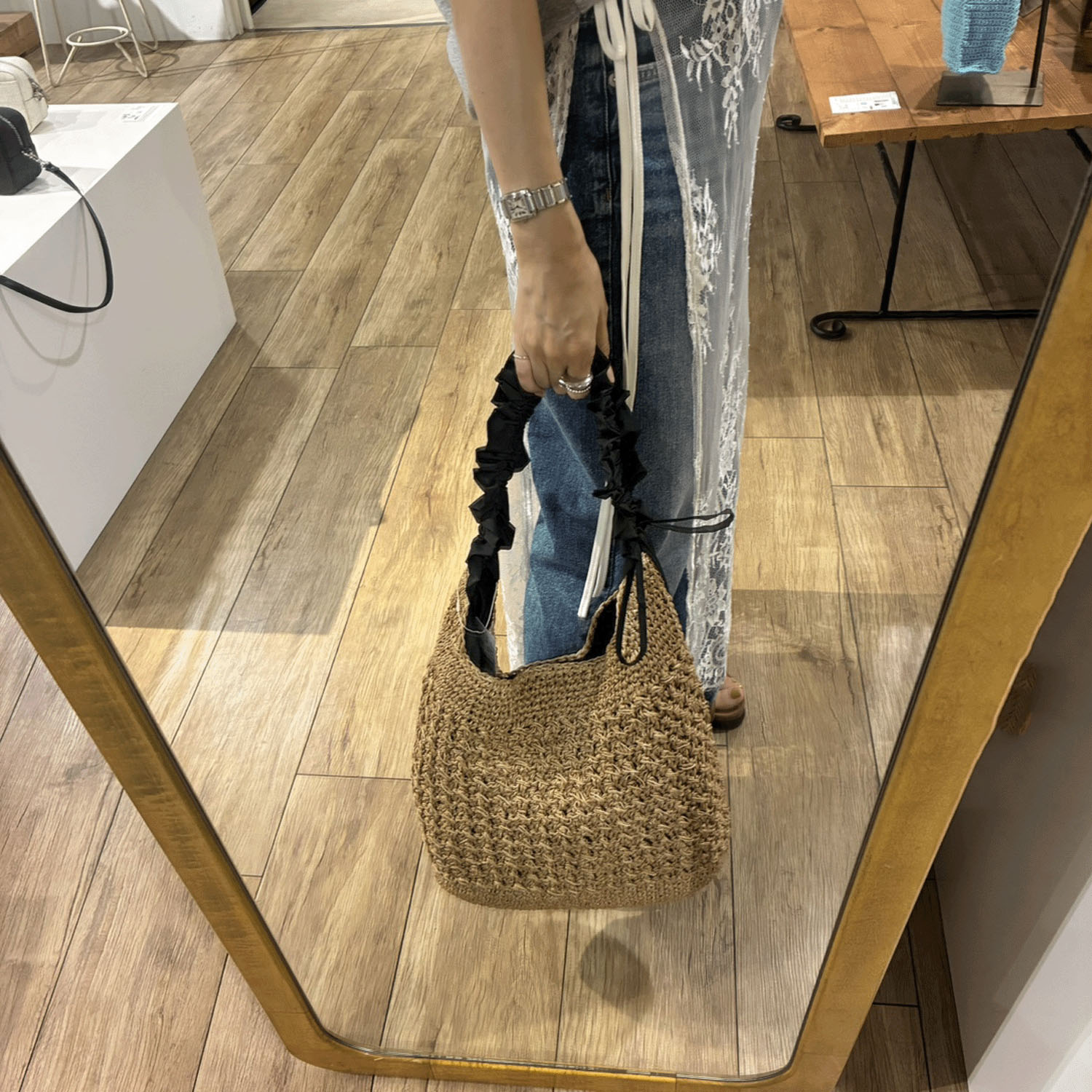 cachecache ドロストフリルハンドル地柄編みトート - 画像9