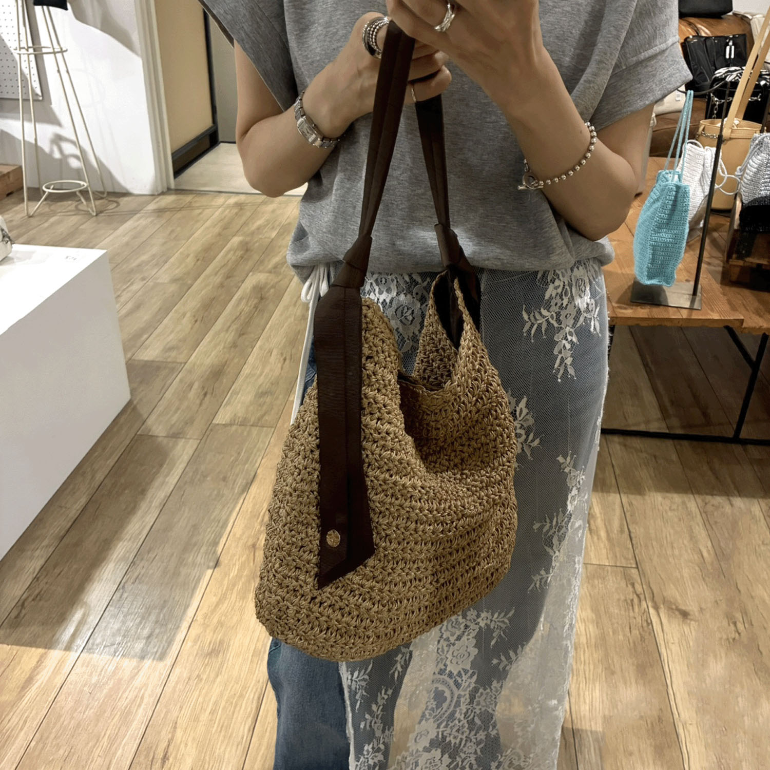 cachecache 下がりグログラン地柄編みトート - 画像10