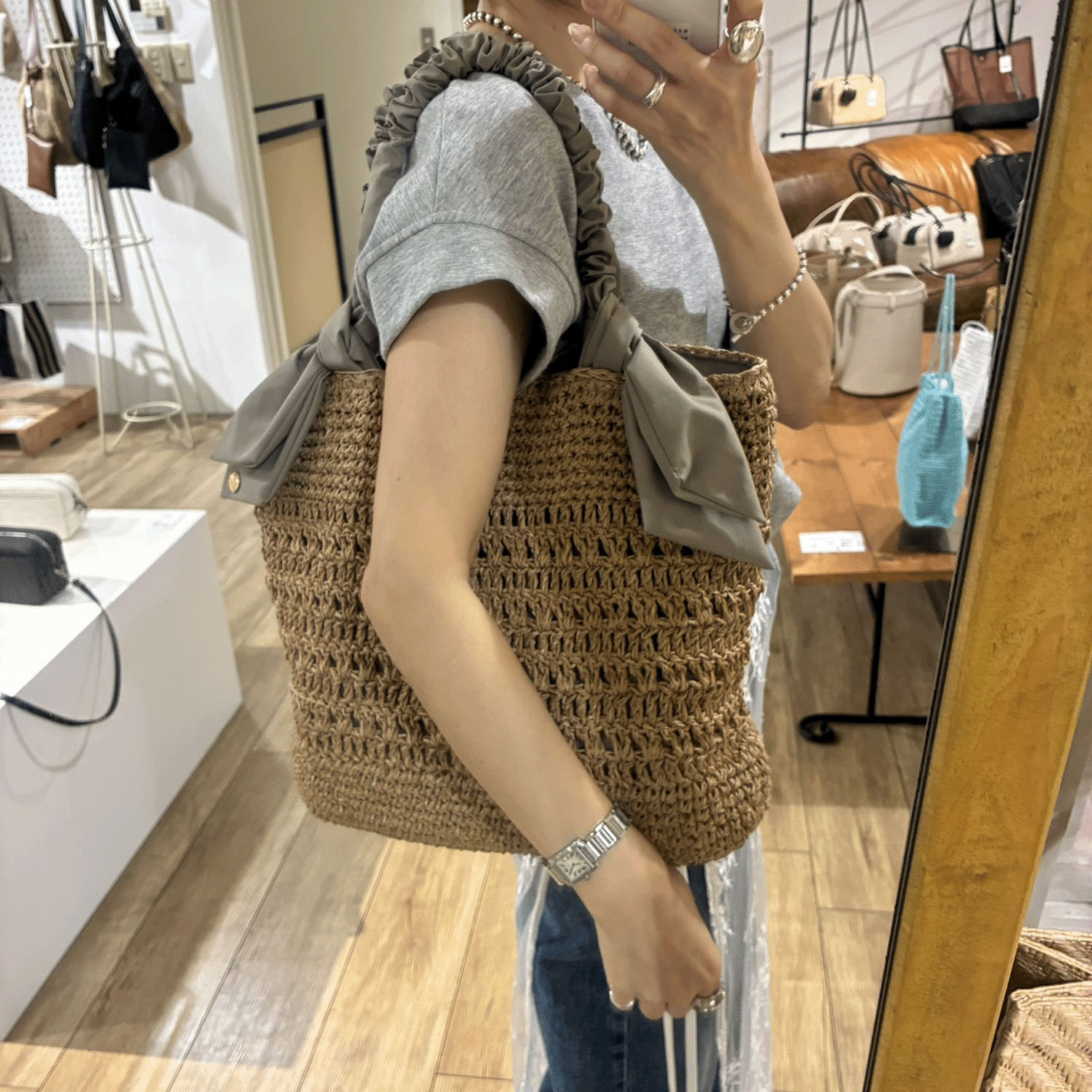 【Insta Live】cachecache ラフィアブレードリボンバッグ - 画像5