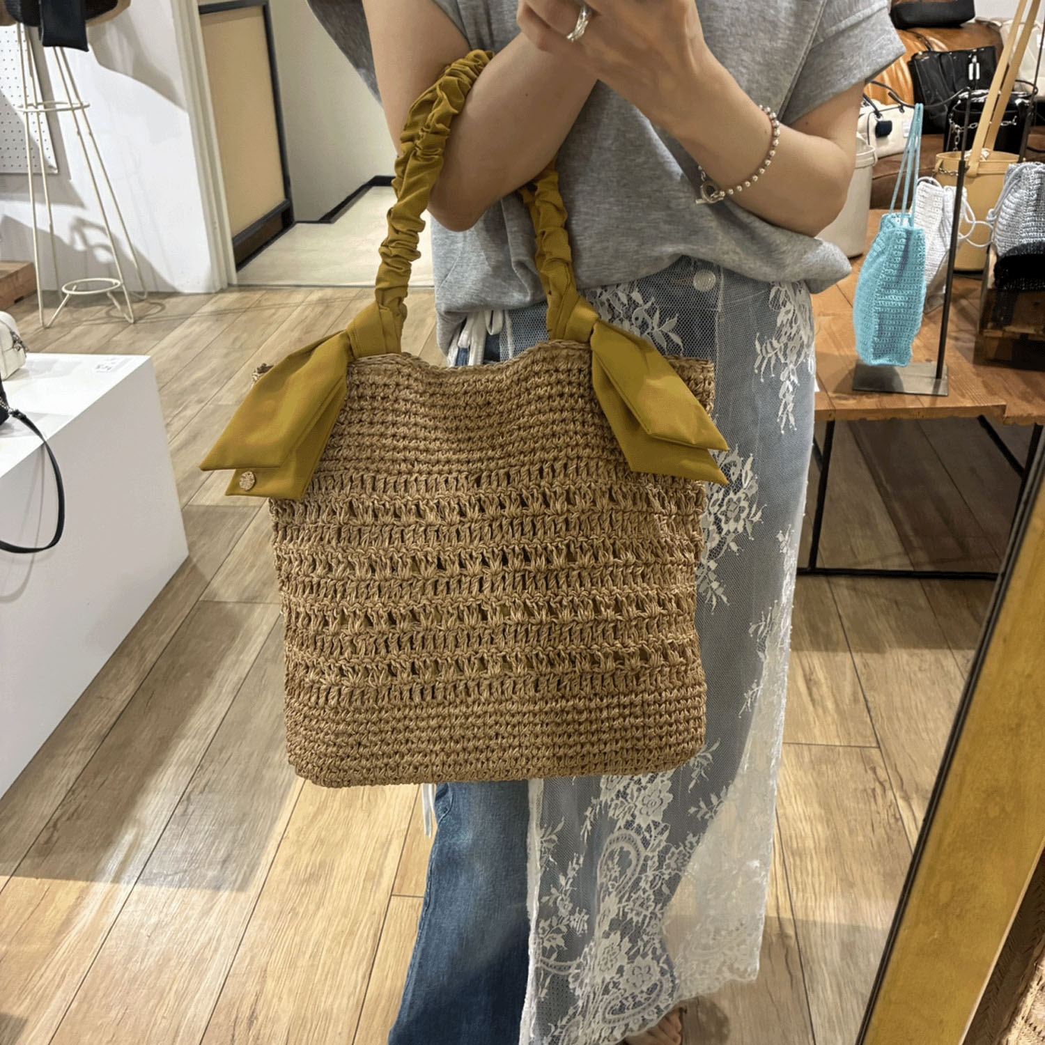 【Insta Live】cachecache ラフィアブレードリボンバッグ - 画像7