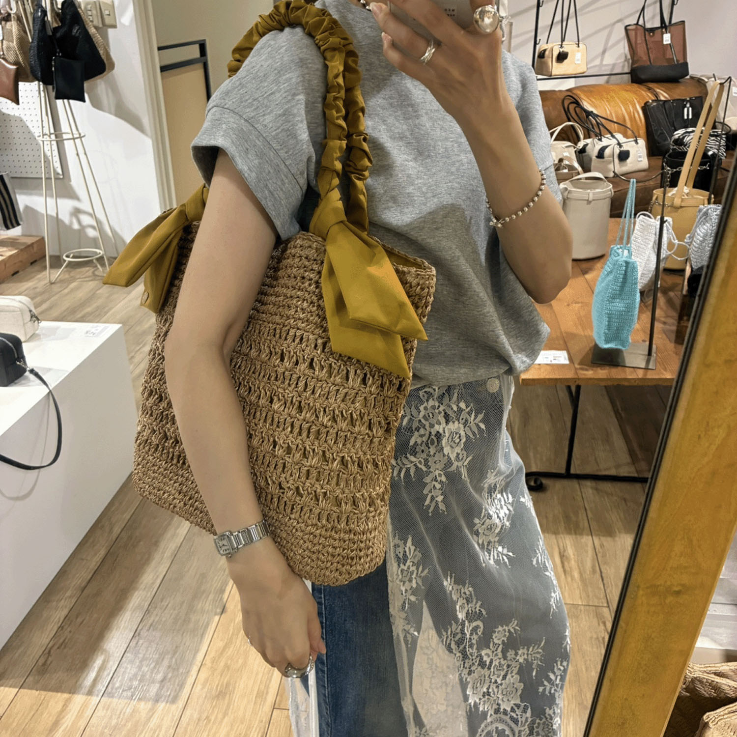 【Insta Live】cachecache ラフィアブレードリボンバッグ - 画像8