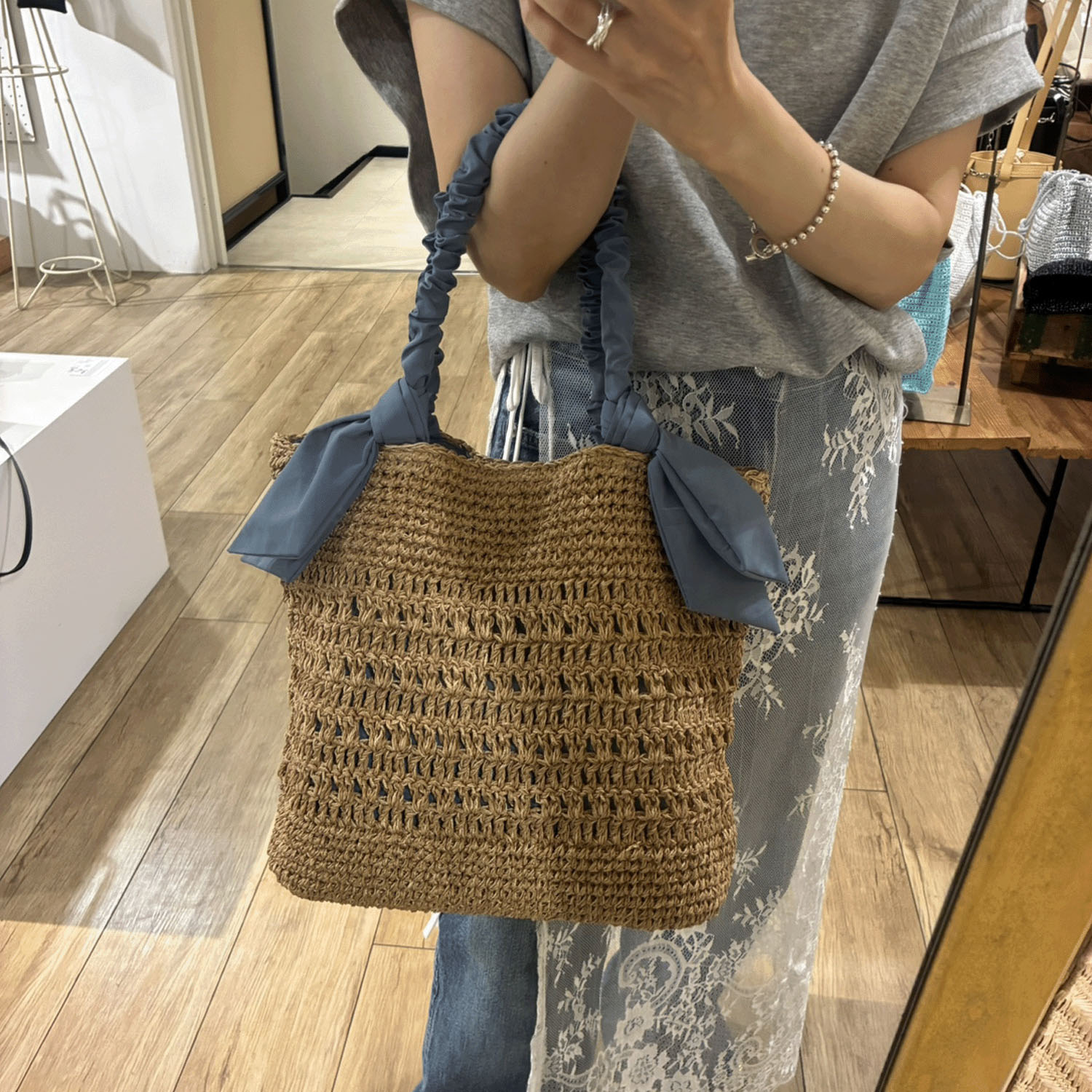 【Insta Live】cachecache ラフィアブレードリボンバッグ - 画像10