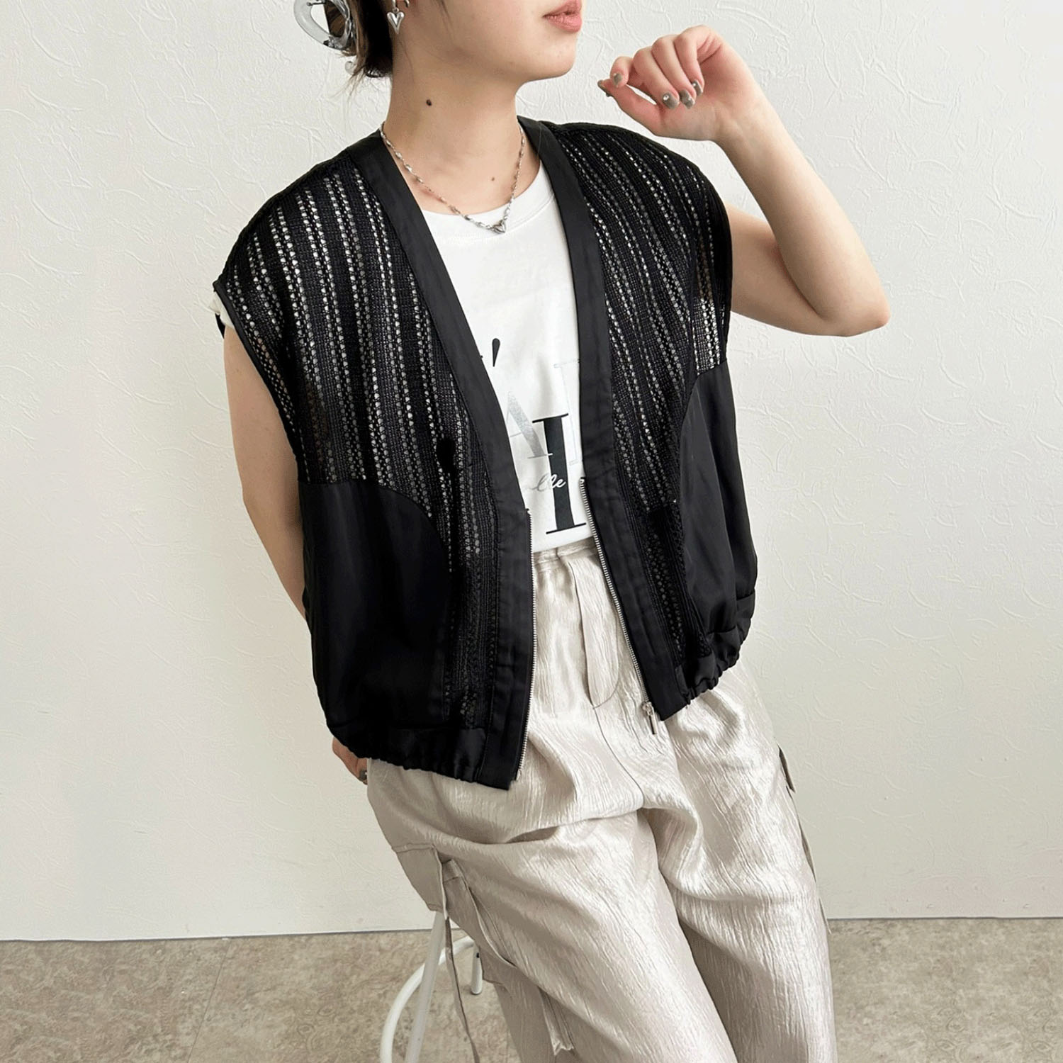 【InstaLive】LHELBIE（レルビエ） ストライプメッシュジレ - 画像2