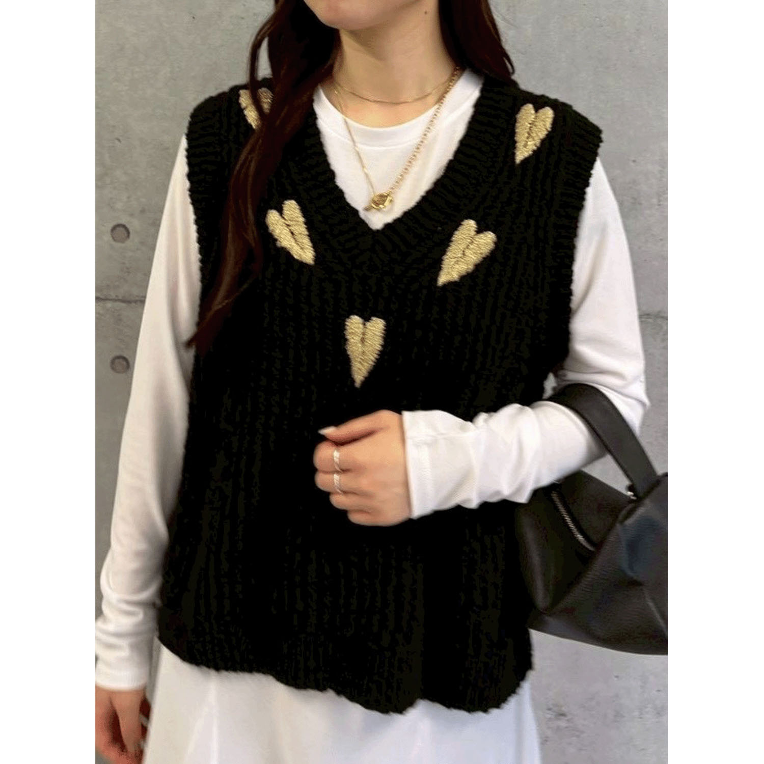 ROSIEE ハート刺繍スラブニットベスト