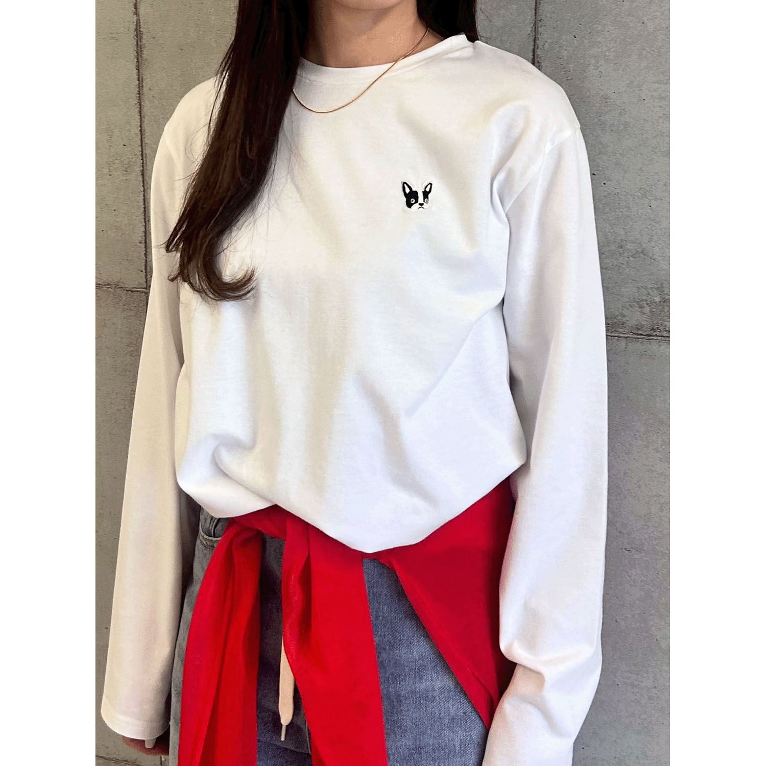 ROSIEE 前後フレンチブルドッグワッペン風刺繍ロンT - 画像5