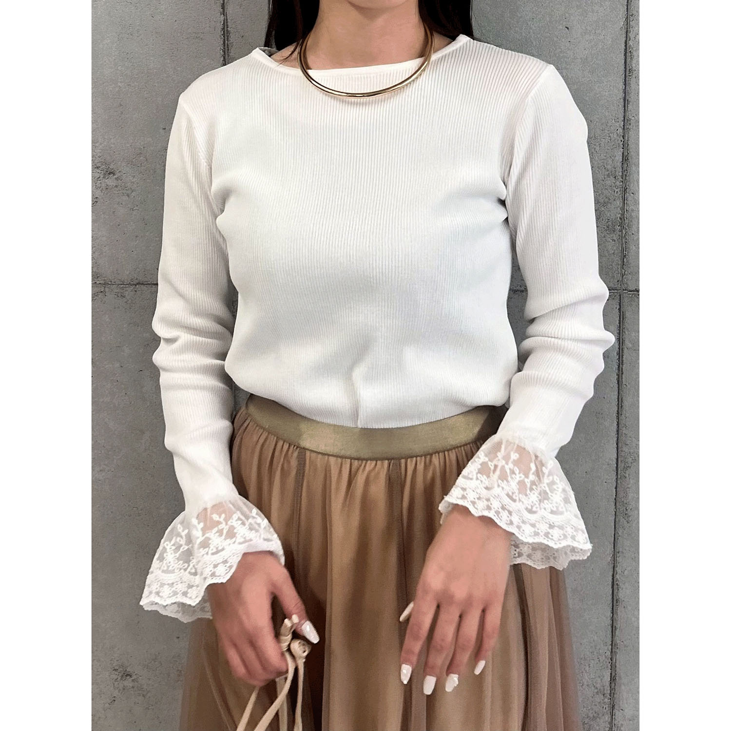 ROSIEE 袖レースリブニット