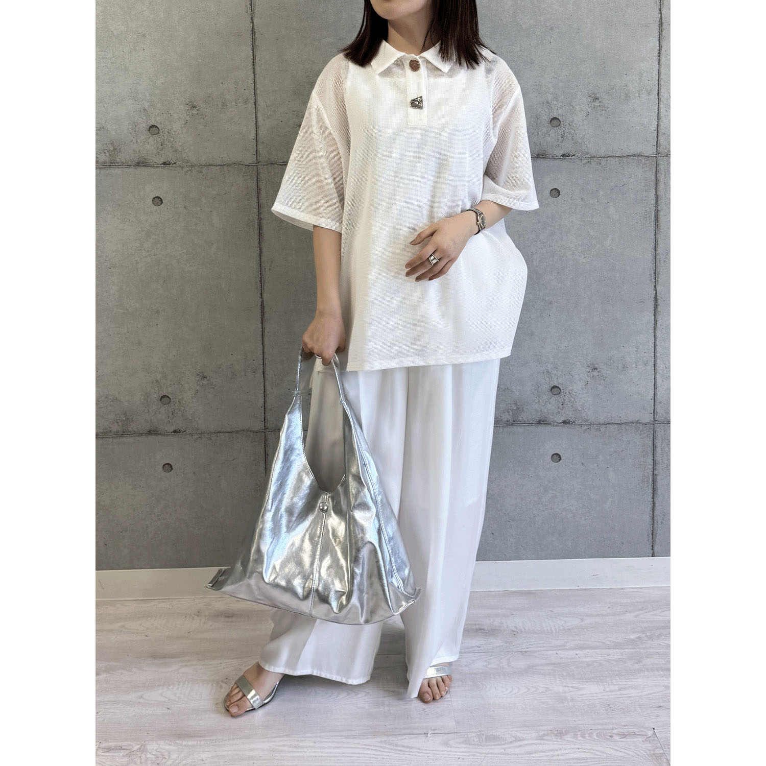 ROSIEE ニュアンス釦メッシュBIGシャツ - 画像3