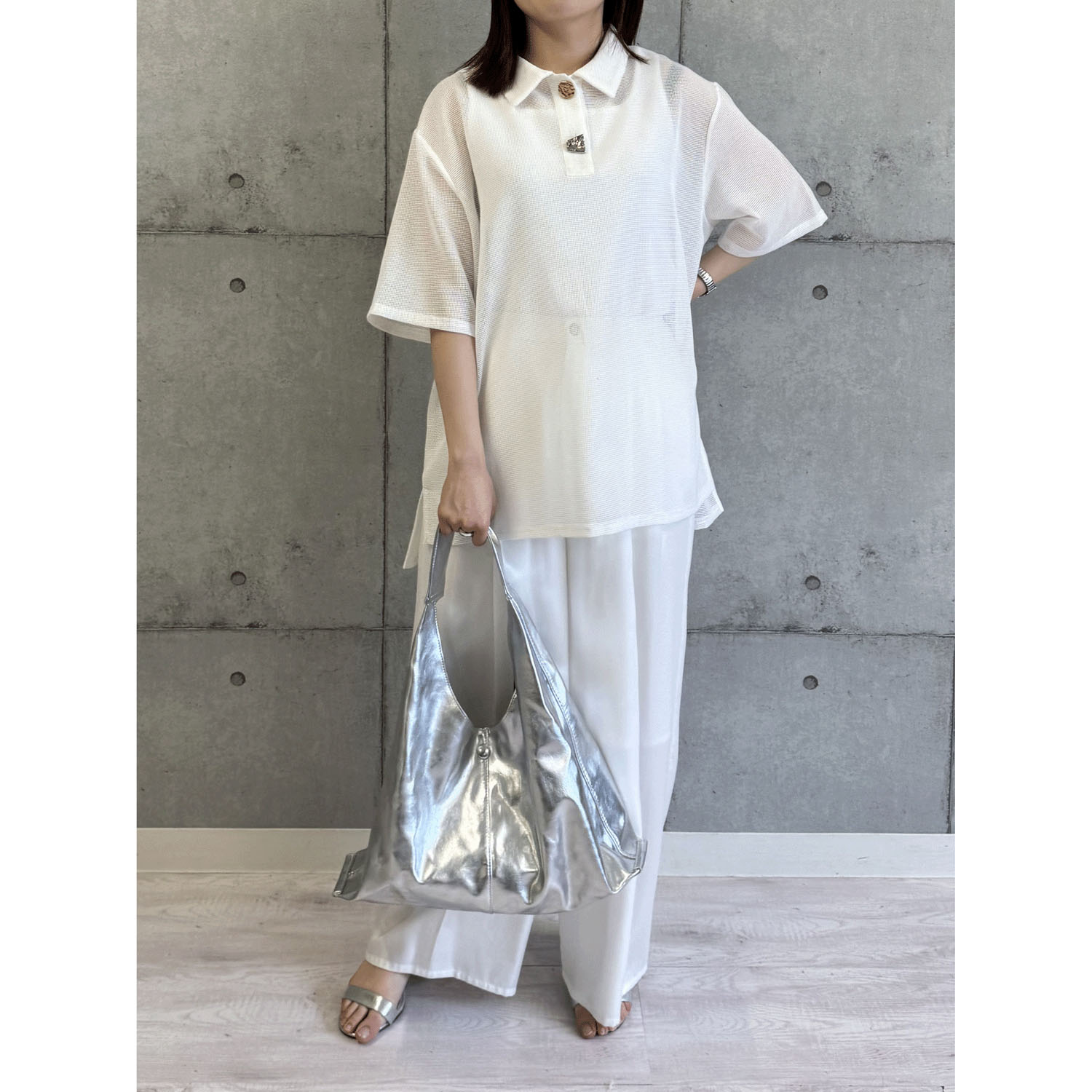 ROSIEE ニュアンス釦メッシュBIGシャツ - 画像4