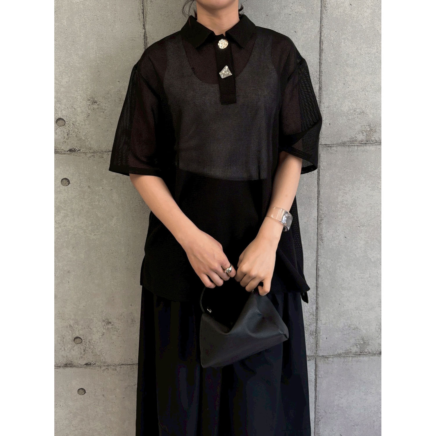 ROSIEE ニュアンス釦メッシュBIGシャツ - 画像8