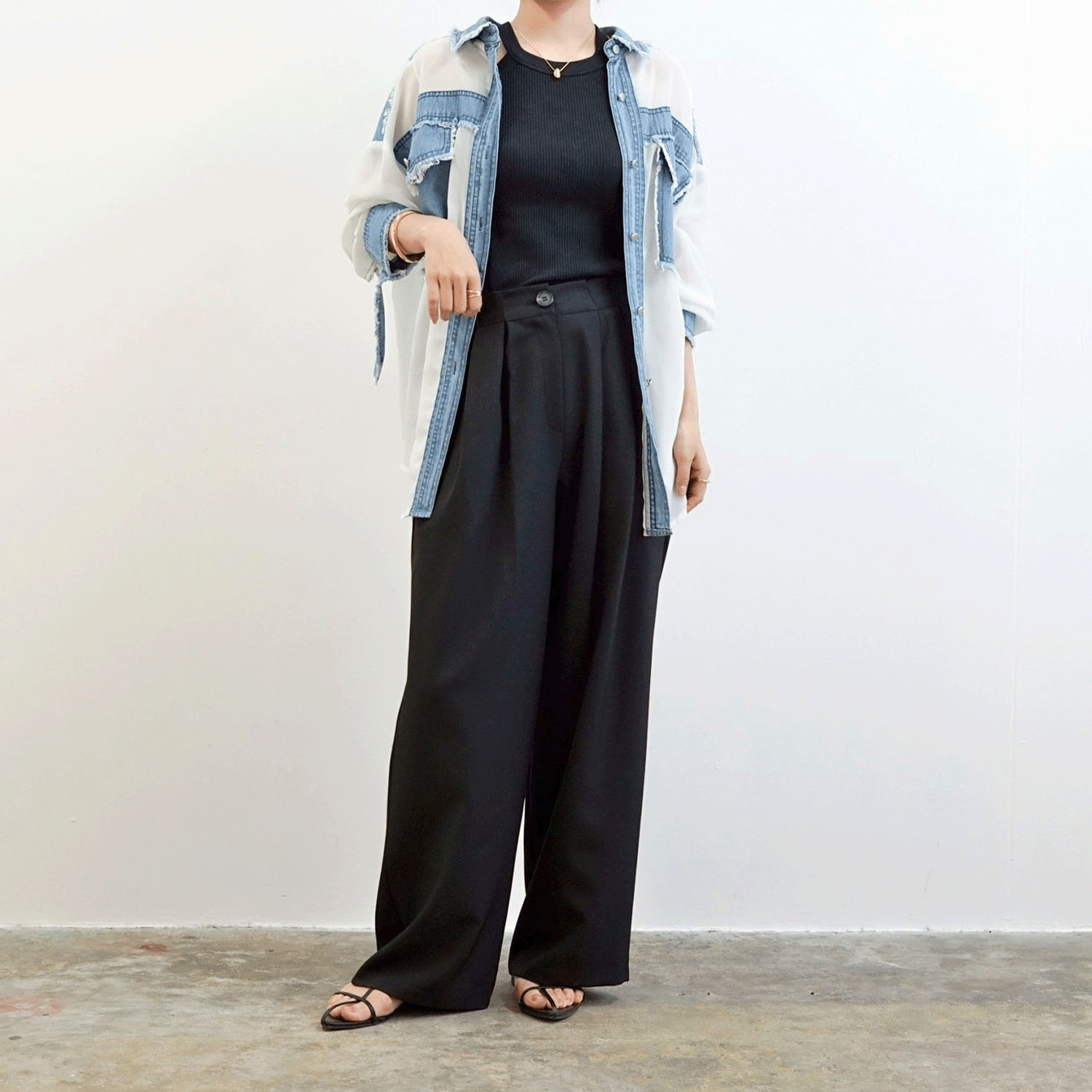 SEVEN SENSE デニム切替シアーシャツ - 画像11