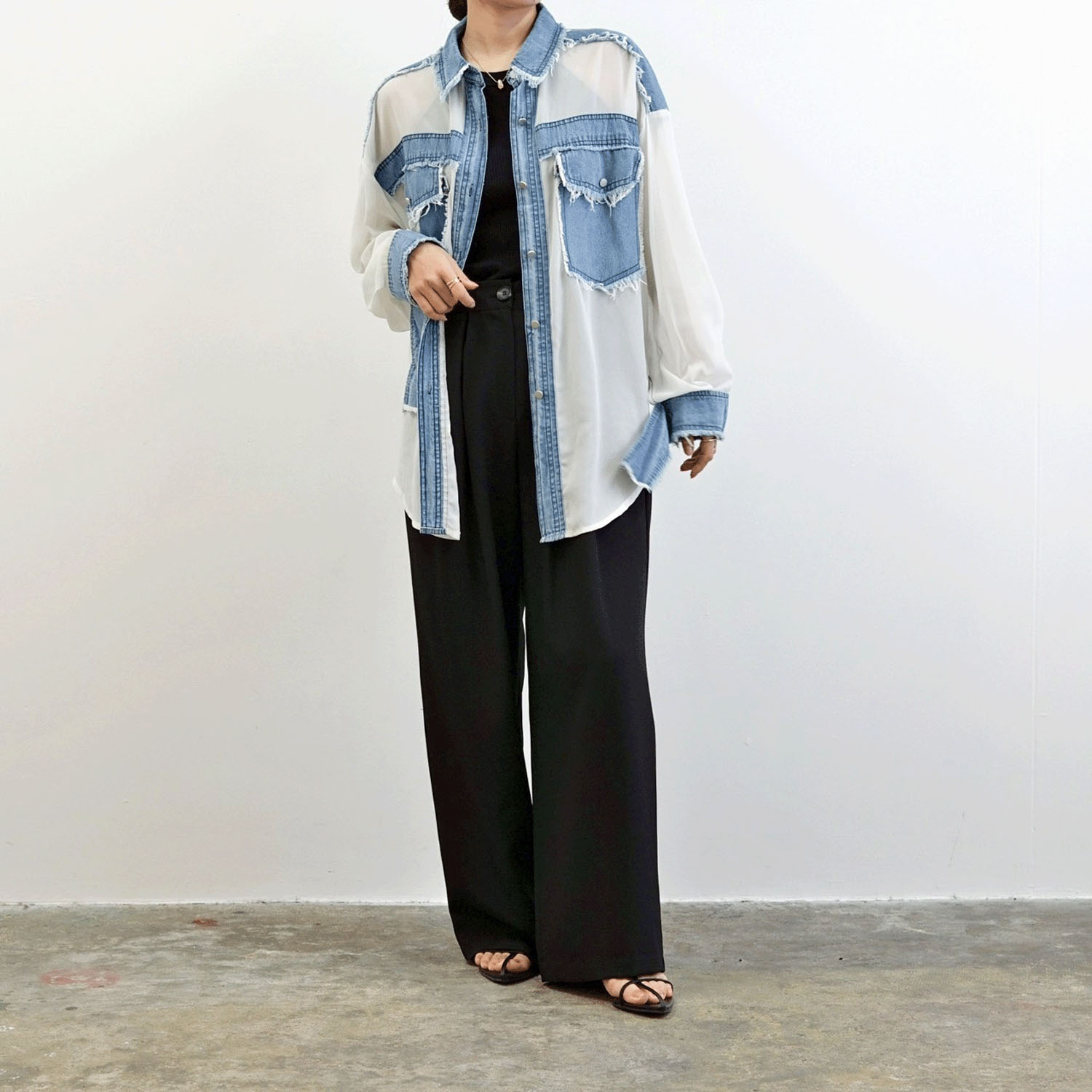 SEVEN SENSE デニム切替シアーシャツ - 画像10