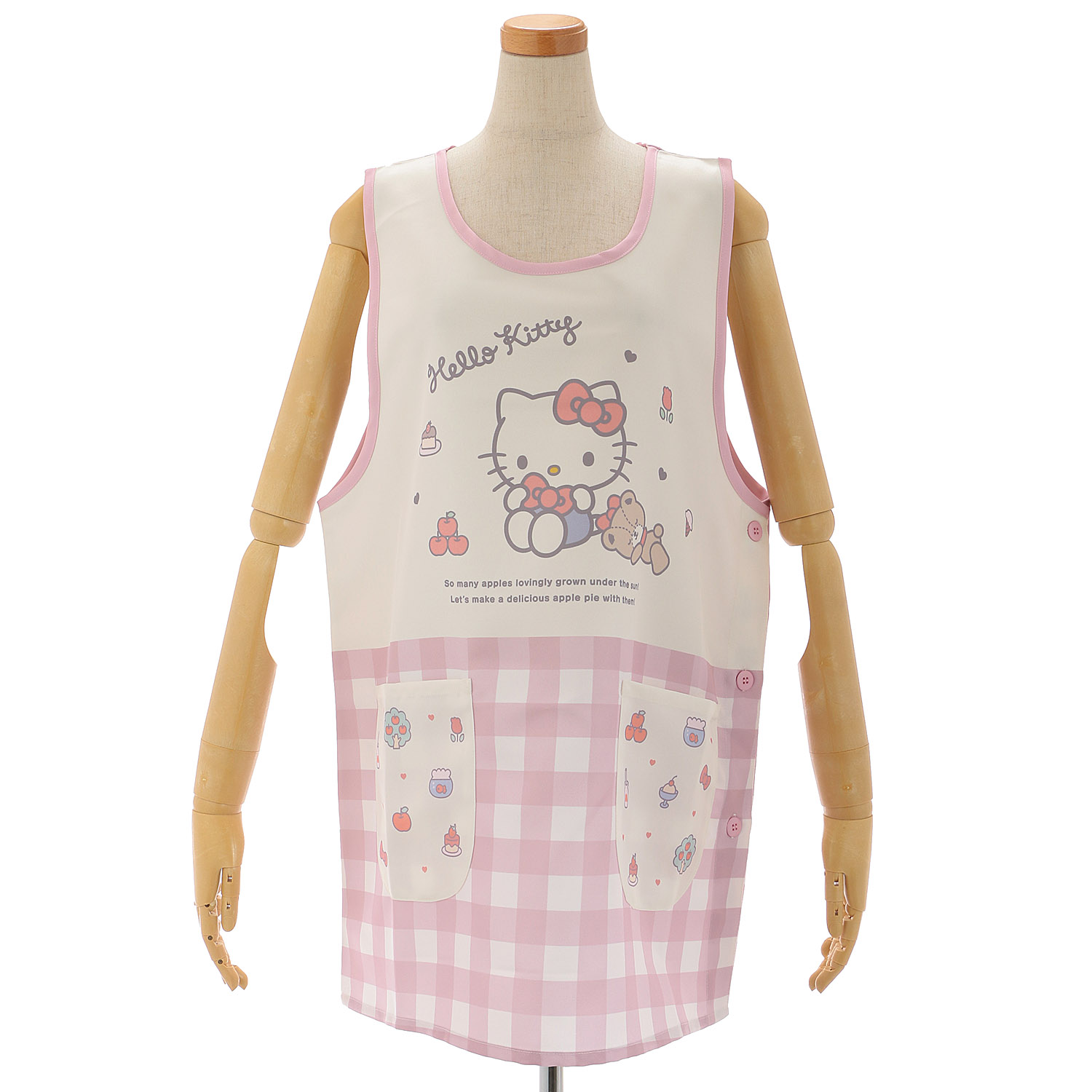 サンリオ ハローキティ 転写脇ボタンエプロン ピンク