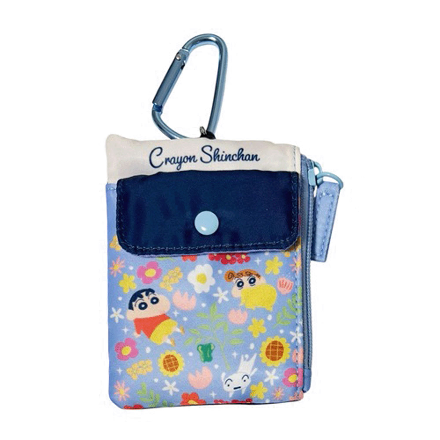 クレヨンしんちゃん リール付きパスケース フラワー ブルー