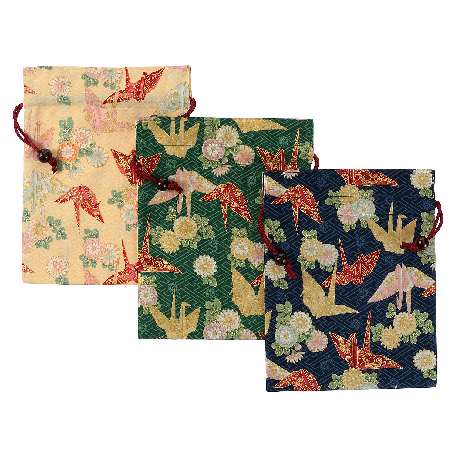 【63 緑、74 紺 在庫限りで終了】平巾着 折り鶴