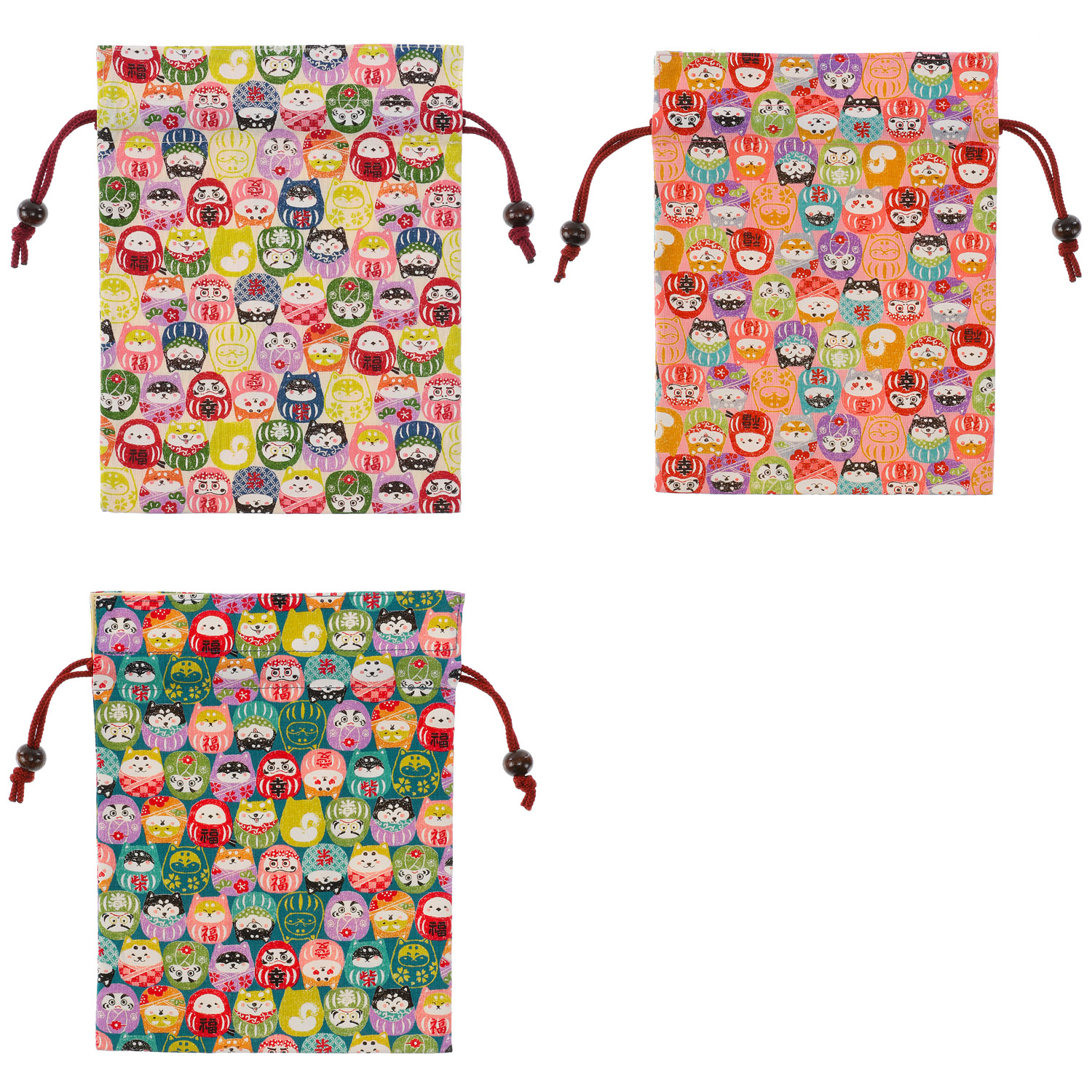 平巾着 だるまと柴犬 - 画像1