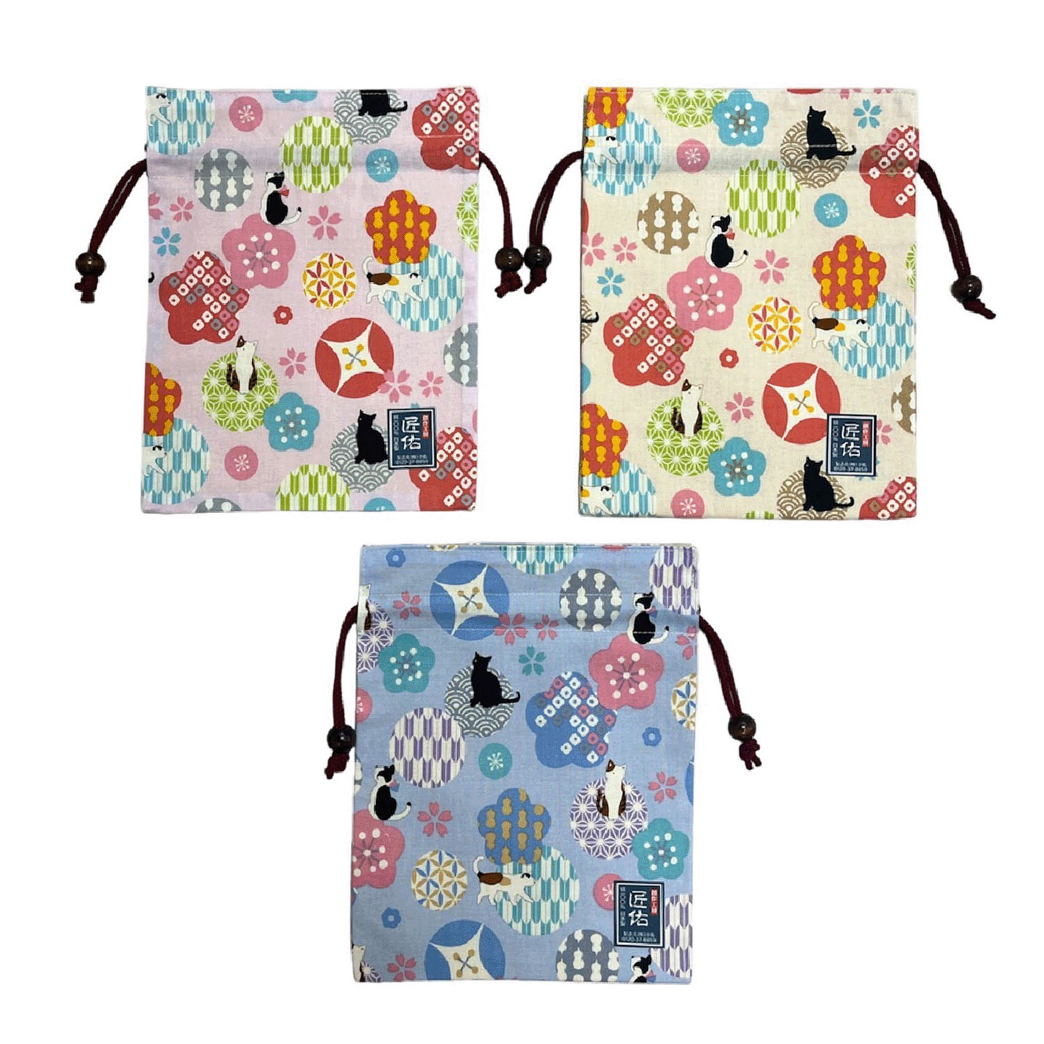 【在庫限りで製造終了】平巾着 ねこ花