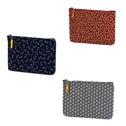 小紋 竹玉付 平ポーチ 角