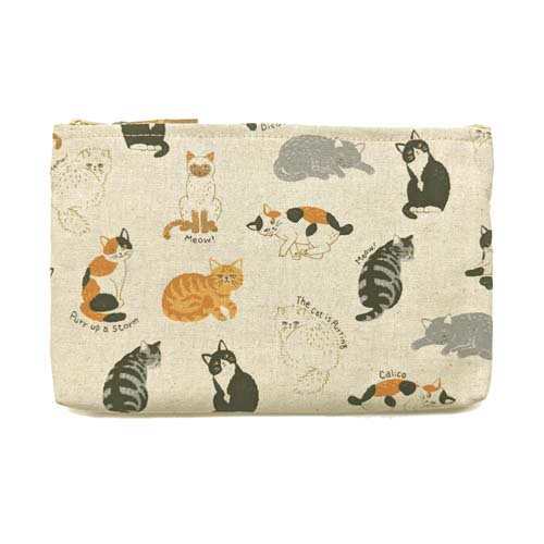 ねこ日和 竹玉付角平ポーチ