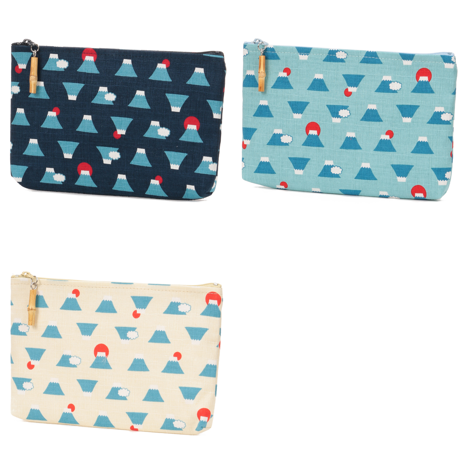 富士山柄 竹玉付角平ポーチ