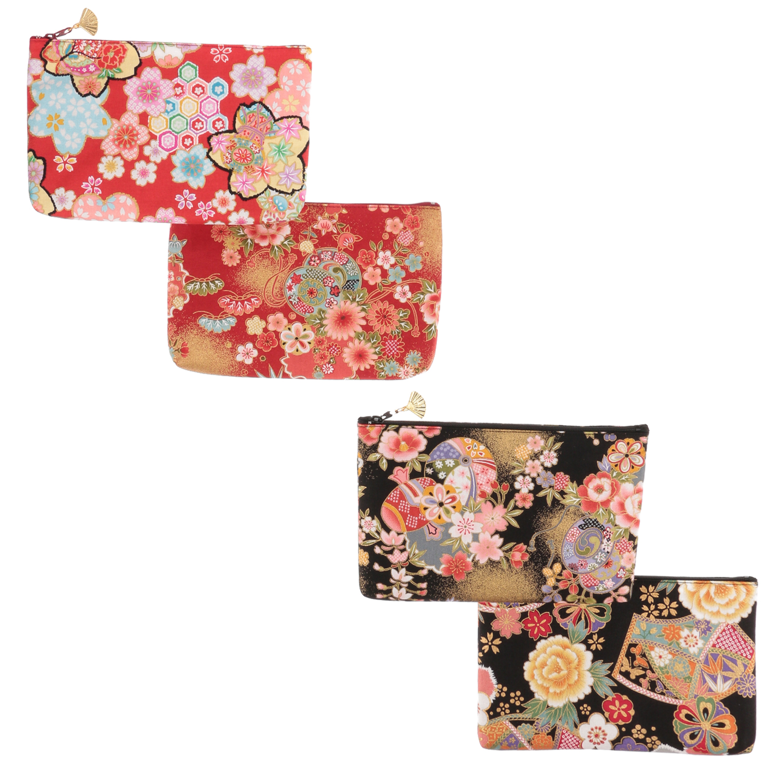 花小紋 金扇付き角平ポーチ